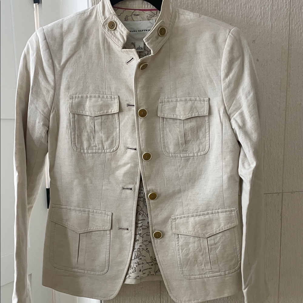 Banana Republic Linen Cream Military Style Jacket 2